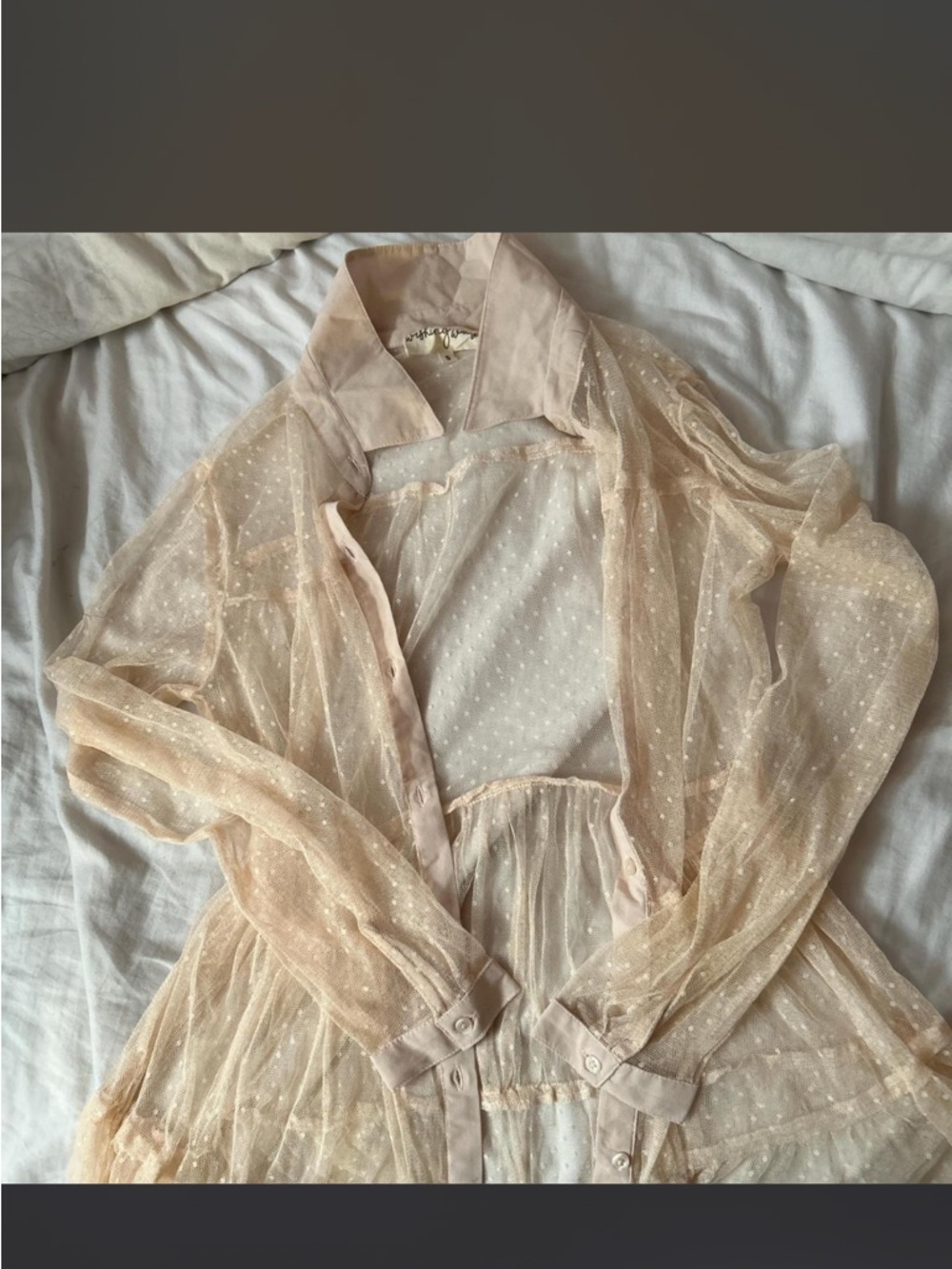 Sheer Polka Dot Puff Sleeve Blouse - Light Blush